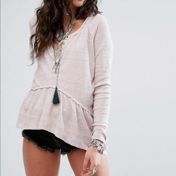 Free People Tops - Free People Shirt Womens Small Coastline Peplum Waffle Henley Boho Top Pink